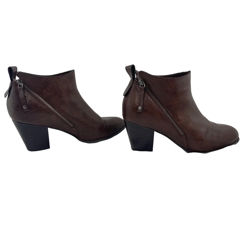 Torrid Brown‎ Faux Leather Double Zip Block Heel Ankle Boots 11.5